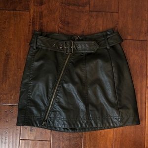 Free People Olive Green Leather Skirt w Belt